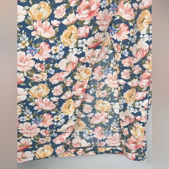 Abercrombie & Fitch Midi Wrap Skirt High Front Slit Blue Floral Large Preppy - Picture 3 of 6